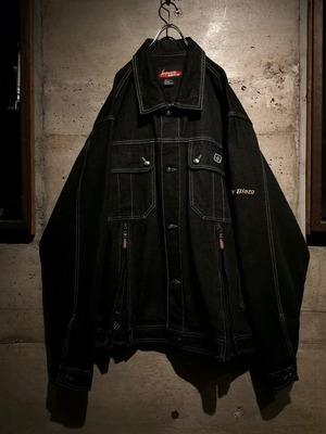 【Caka】"JOHNNY BLAZE" Pocket × Zip Gimmick Oversized Black Denim Jacket