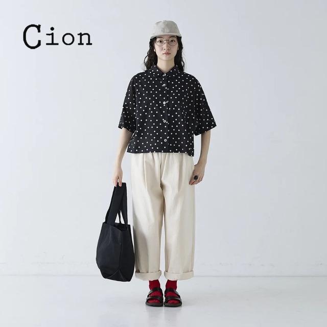 シオン Cion ワイドパンツ レディース ハードコットンタックワイドパンツ 綿100 厚手 イージーパンツ ウエスト ゴム ゆったり おしゃれ かわいい 通年 オールシーズン 女性 ギフト 白 ホワイト キナリ 19-16222 Fr119