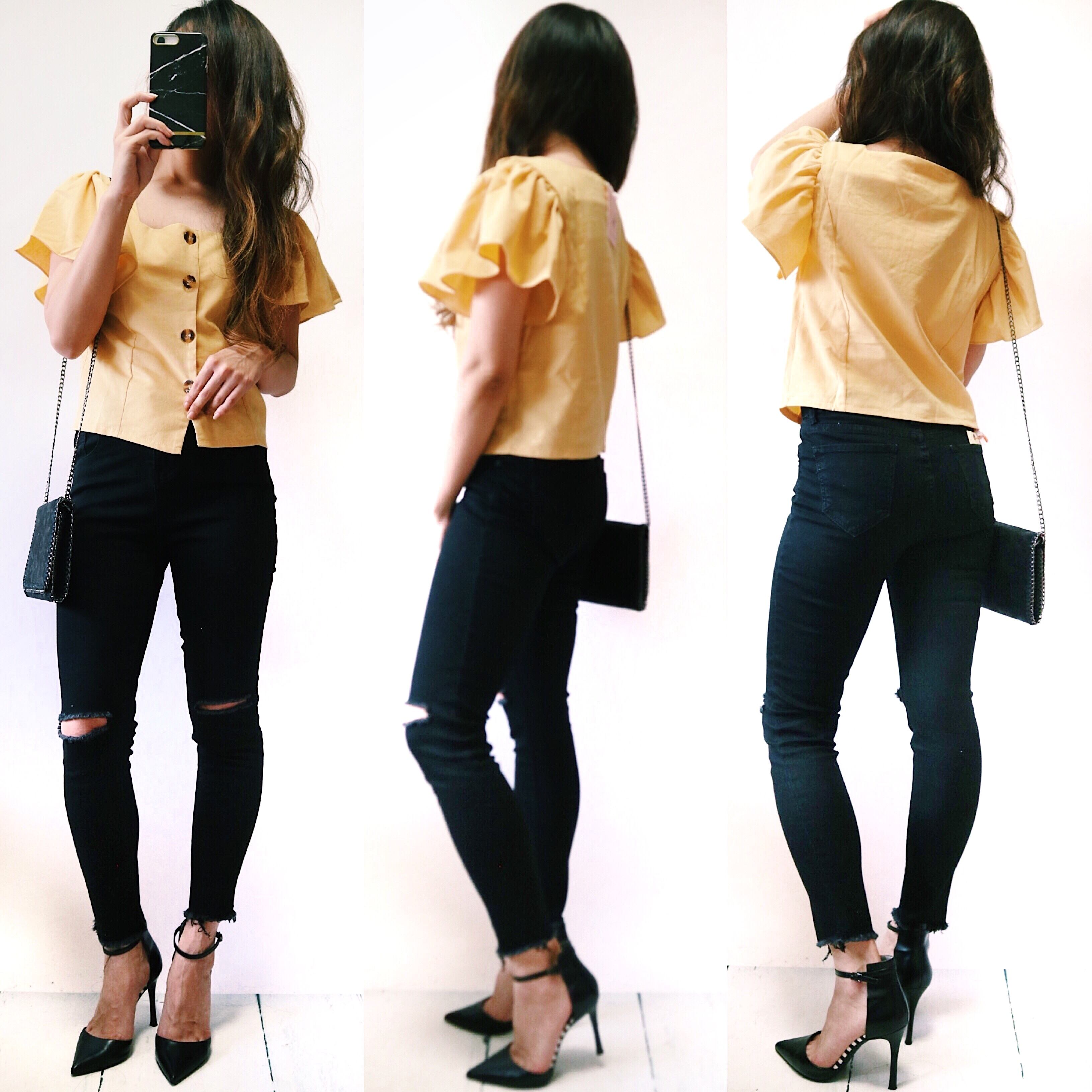 スクエアネックリネンブラウス