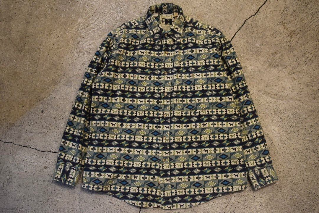 USED 80s L.L.Bean Chamois cloth shirt -Large S0769