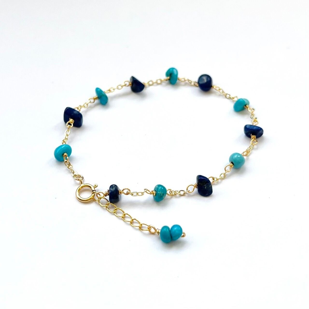天然石ブレスレット ターコイズ×ラピスラズリ さざれ石 14kgf bracelet