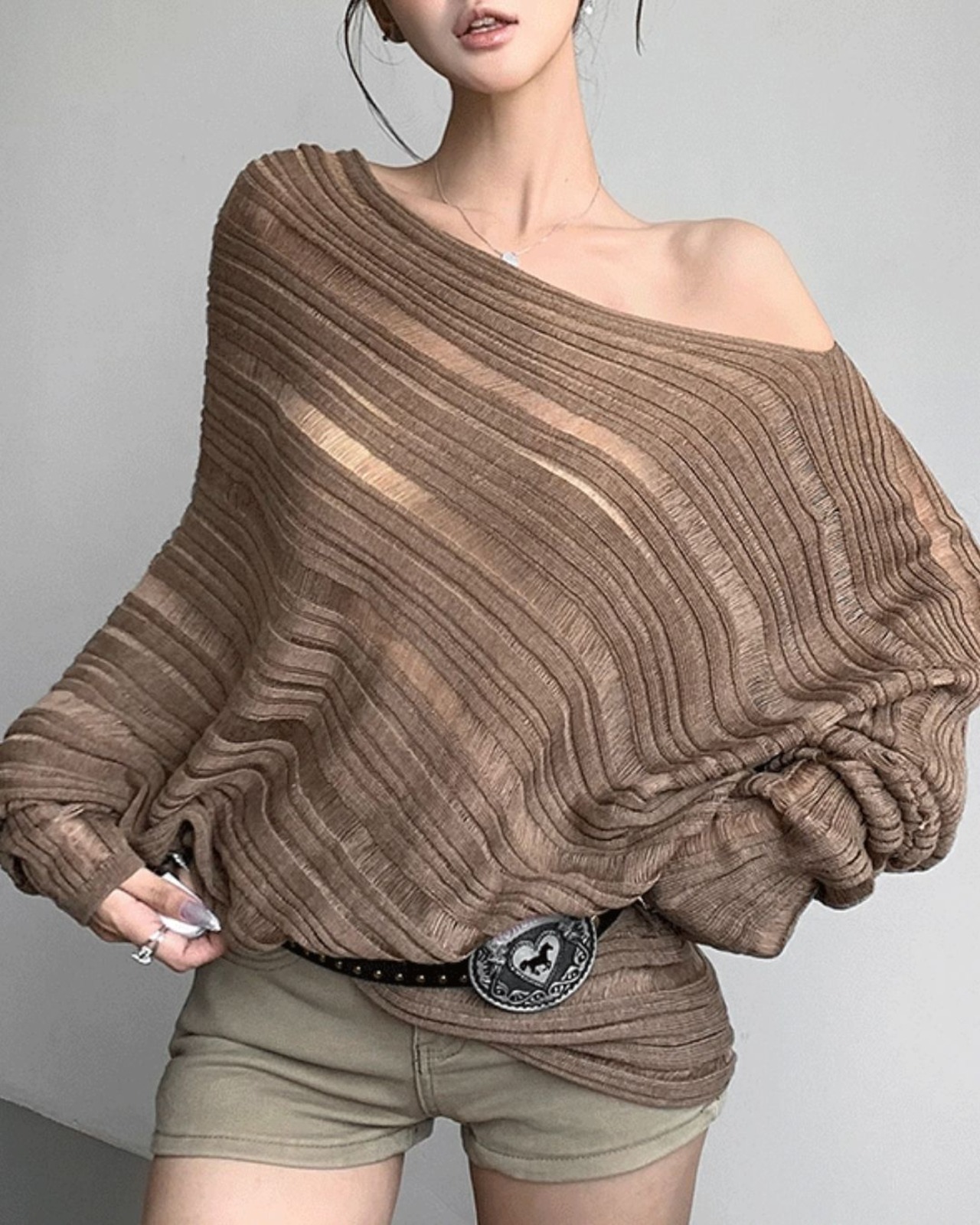 ドロップショルダー長袖ニット 3color - 7