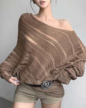 ドロップショルダー長袖ニット 3color