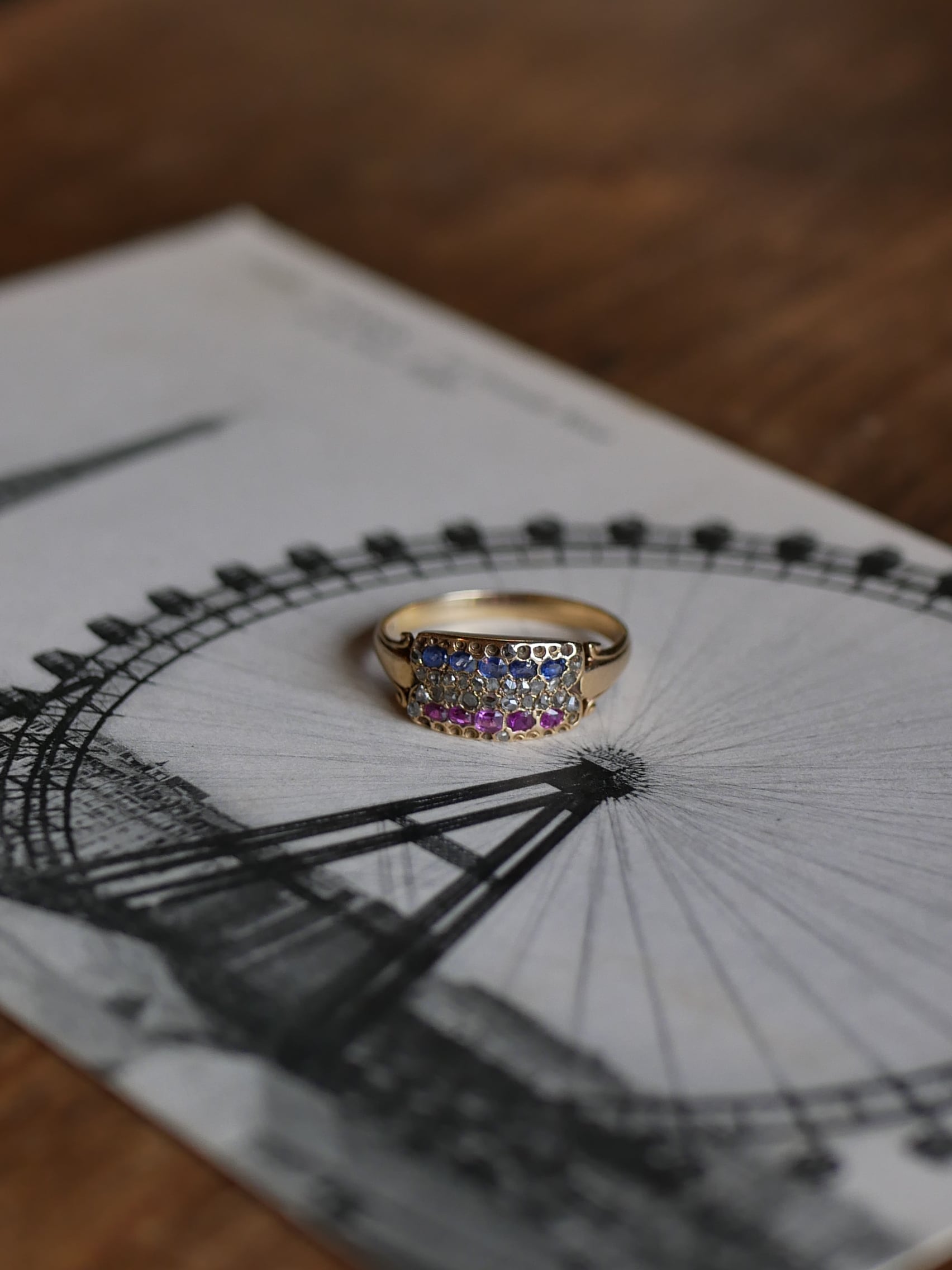 【御予約品】FR-36 カラーストーン(トリコロール)K18 アンティークリング フランスアンティーク