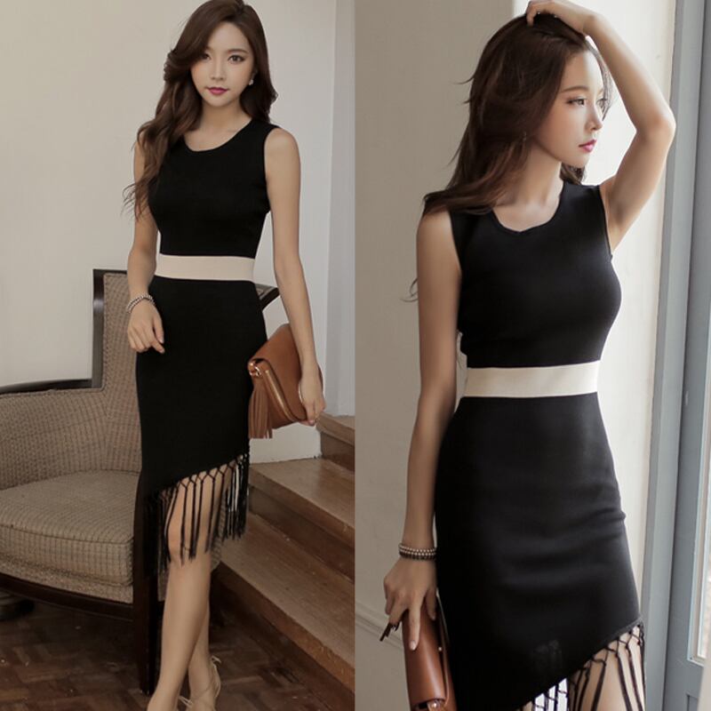 裾フリンジワンピース