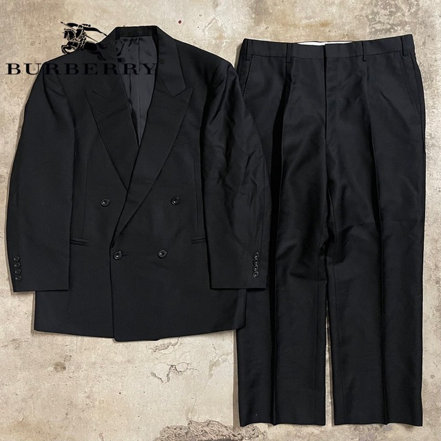 【BURBERRY】90’s wool mohair blend double setup suit/バーバリー 90年代 ウール モヘア混 ダブル セットアップ スーツ/msize/#0719