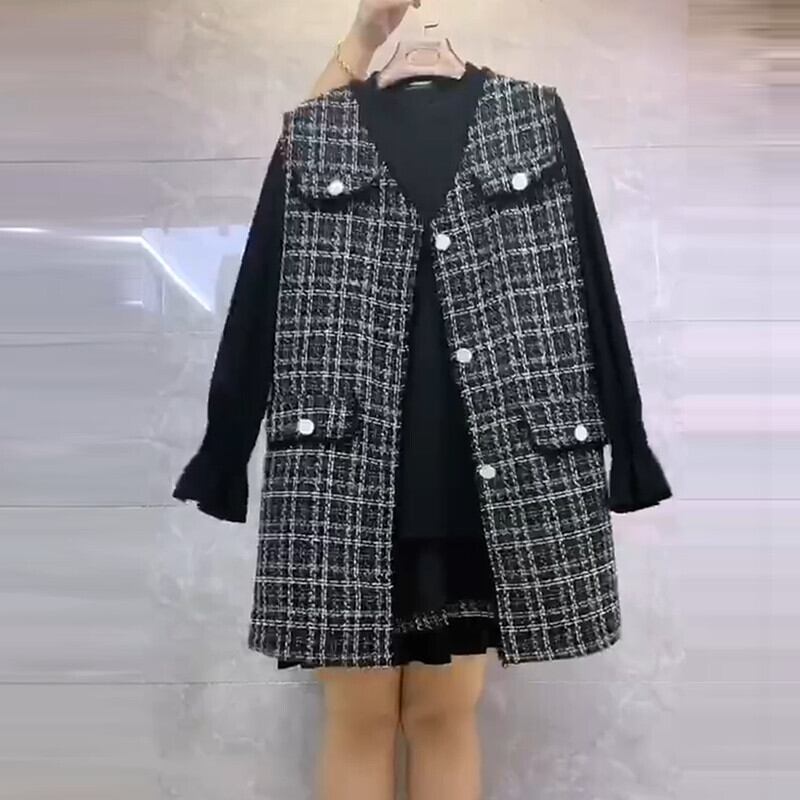 2020年新作プラスサイズレディース秋長袖Tシャツファットシスターツーピースチョッキルーズカバーお腹スリミングトップス ミックスインファッション58660577221