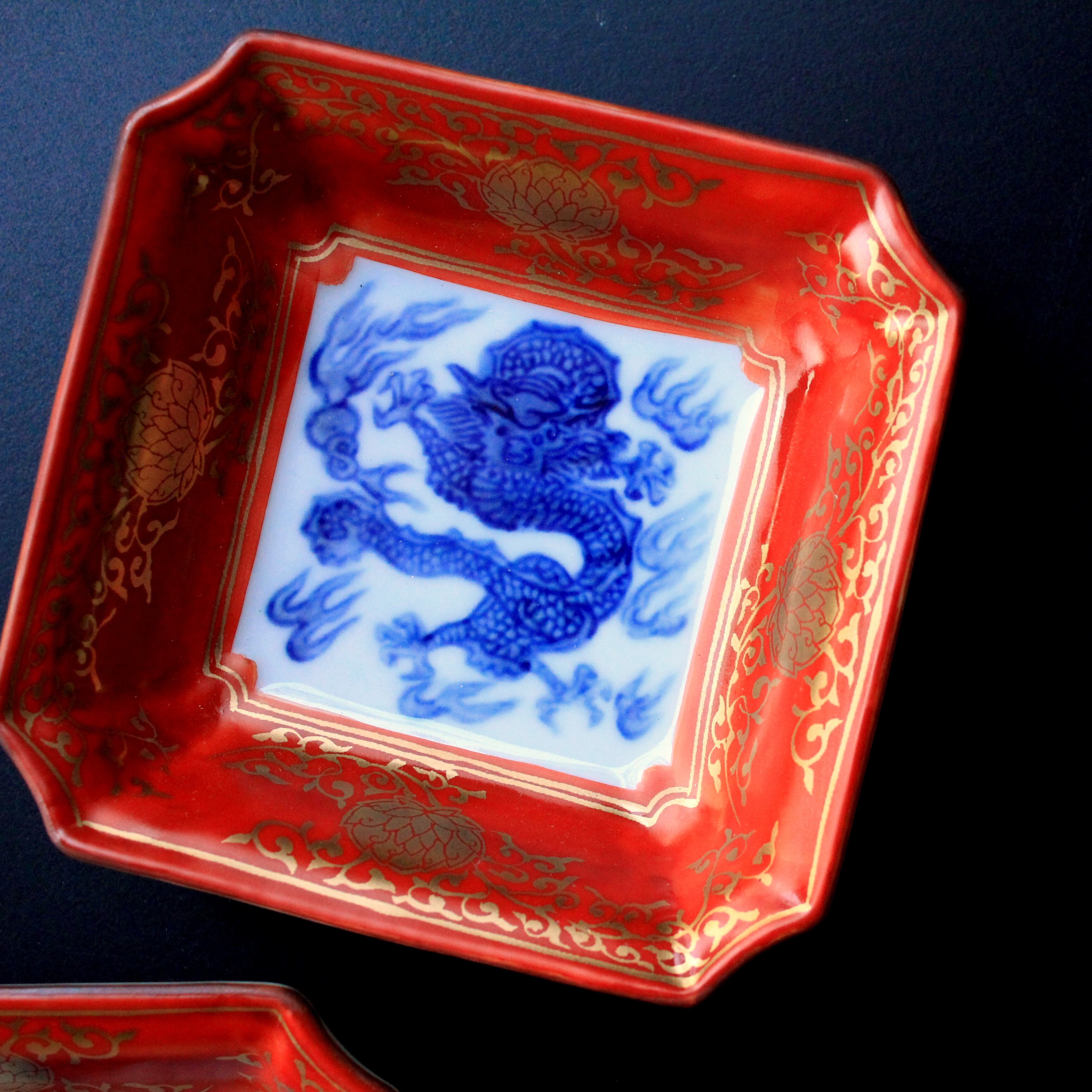 福泉窯 渕赤金襴手 龍絵 隅切角小鉢 | 芦屋貴兆陶家 online shop