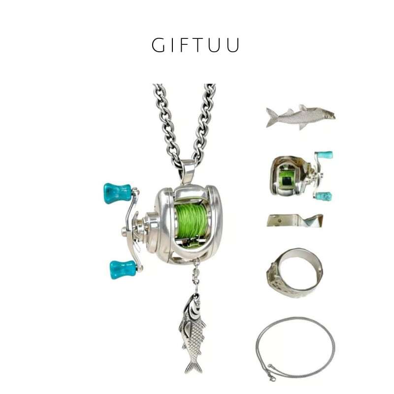 HY 280 . フィッシングリール風 ジュエリー セット ネックレス＆リング