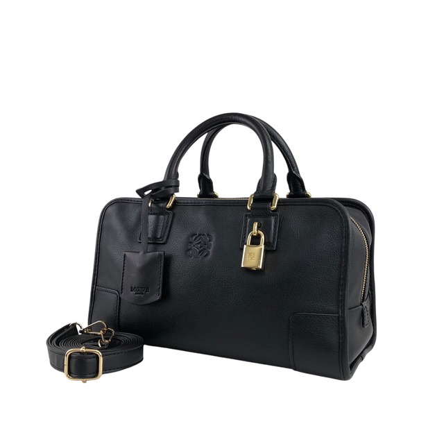 LOEWE ロエベ アマソナ28 ハンドバッグ ブラック アナグラム レザー ミニボストン vintage ヴィンテージ オールド uce58h