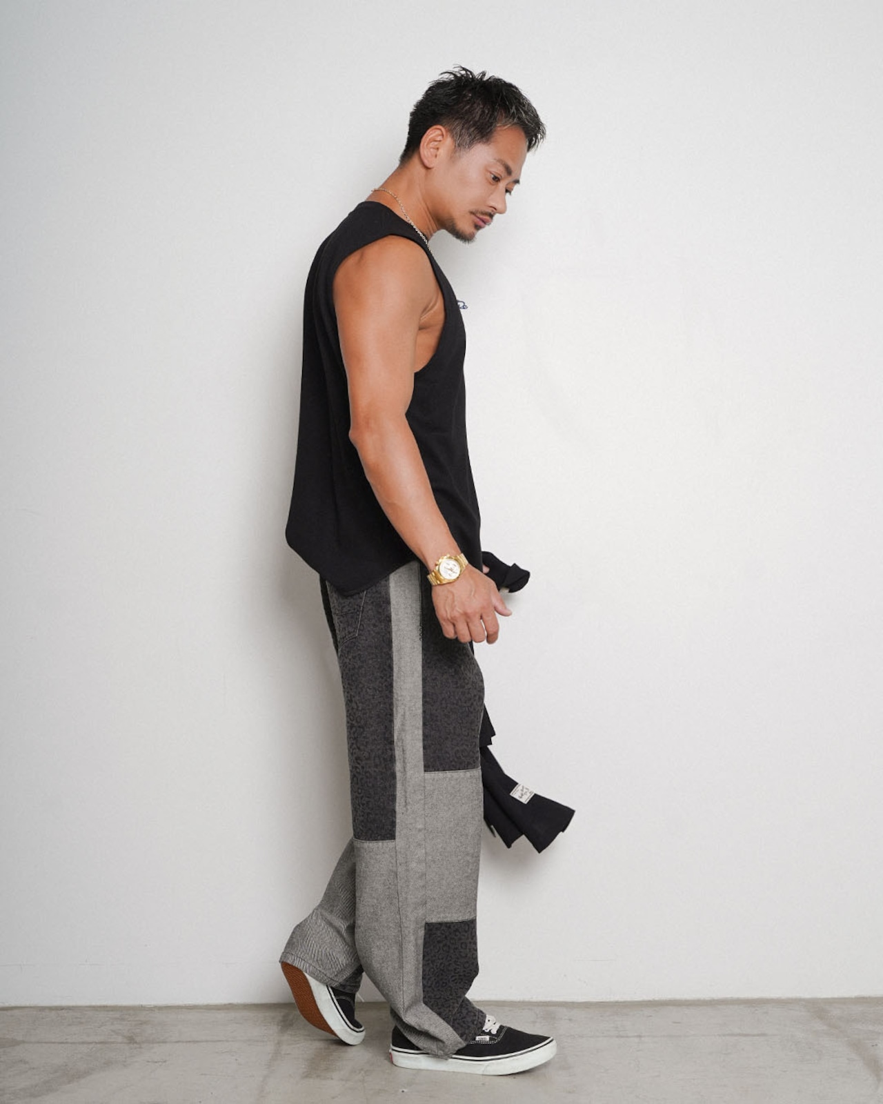 【#Re:room】LEOPARD PANELED WIDE DENIM PANTS［REP323］