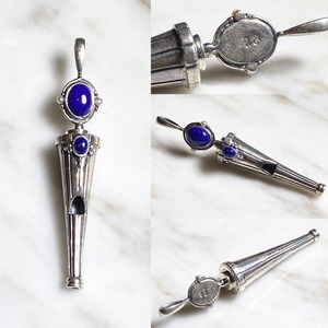 ROKUZAN silver pendant top “whistle” set with lapis lazuli