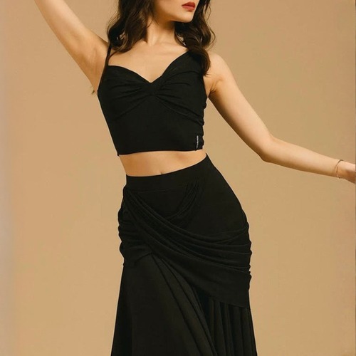 アシンメトリー カシュクール クロップド ダンスブラトップ 2col　D00570