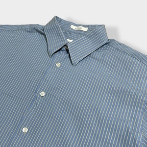 【Calvin Klein】ストライプシャツ slim fit スリムフィット ライトブルー 柄シャツ 長袖 ビジネスカジュアル L相当 ビッグサイズ カルバンクライン US古着