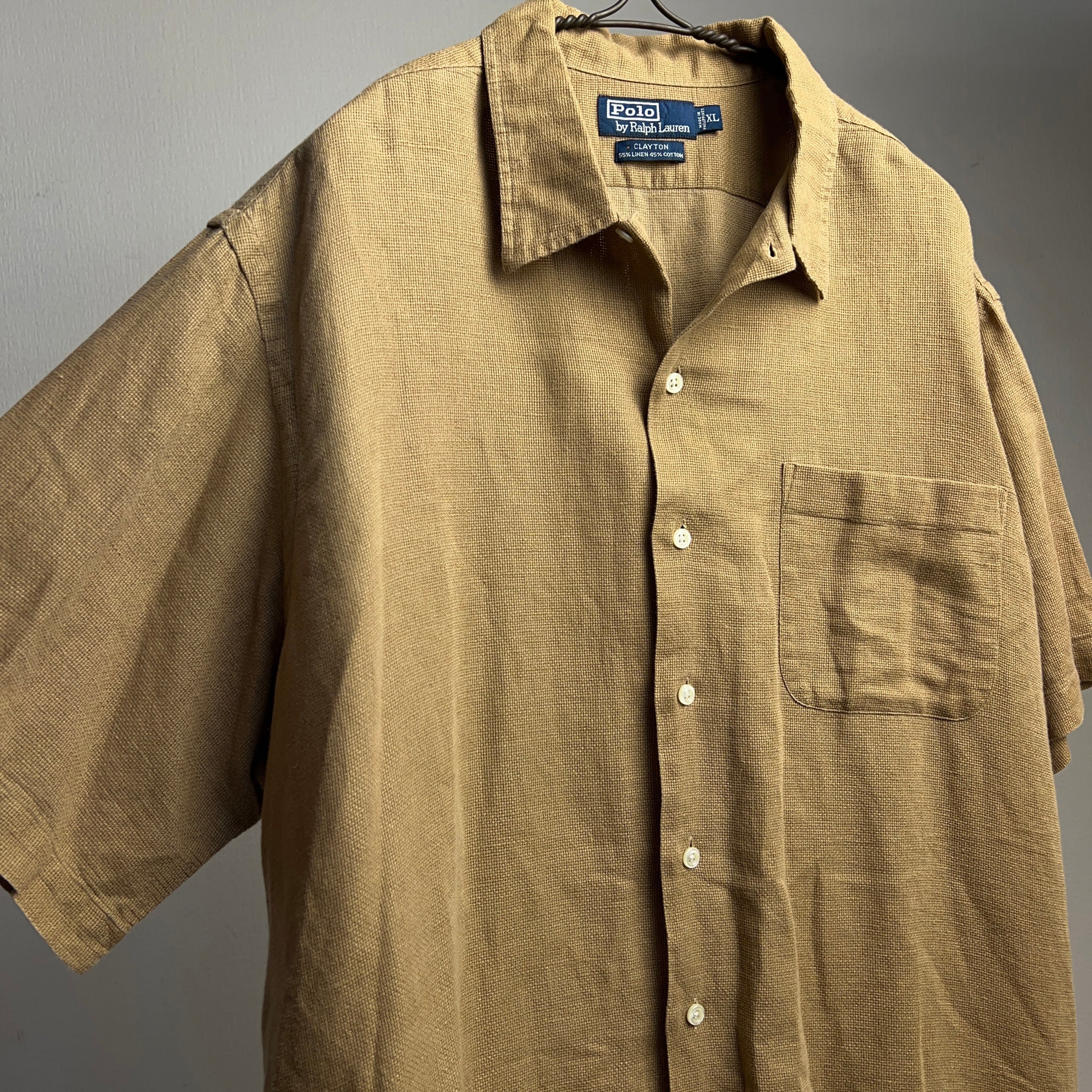 90’s “Polo Ralph Lauren” CLAYTON S/S SHIRT SIZE XL ラルフローレン クレイトン オープンカラーシャツ  90年代【0801A29】【送料無料】