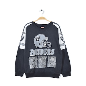 90s NFL レイダース USA製 ヴィンテージ スウェット アメフト フリーダムスリーブ 黒 RAIDERS サイズM 古着 @CF0779