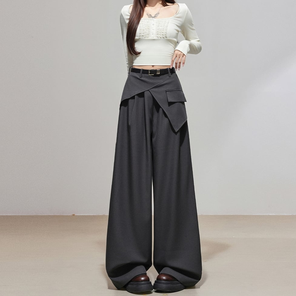 waist design wide pants / l0389