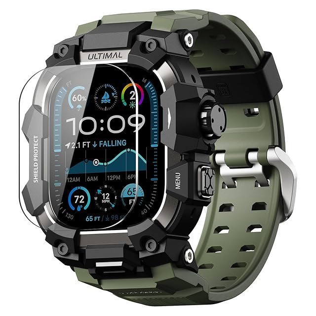 コンパチブル Apple Watch Ultra バンド アップル ウォッチ バンド 49mm ケース 一体型, ミリタリーグレード耐衝撃バンパーカバーTPU/TPE コンパチブル Apple Watch Ultra 3/Ultra 2/Ultra バンド アップル