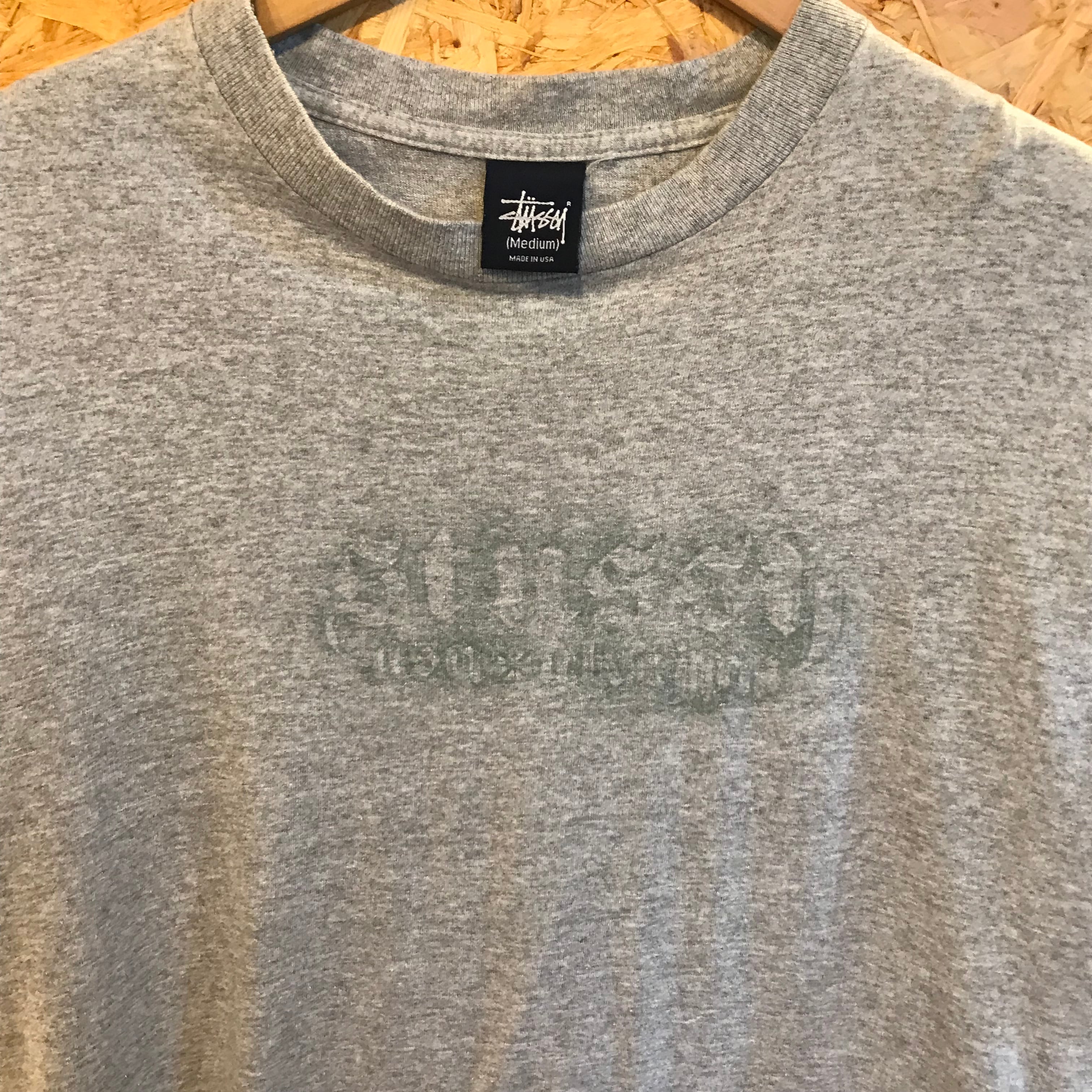 STUSSY 紺タグ ロゴTシャツ ごま塩 霜降 染込プリント USA製 オールド