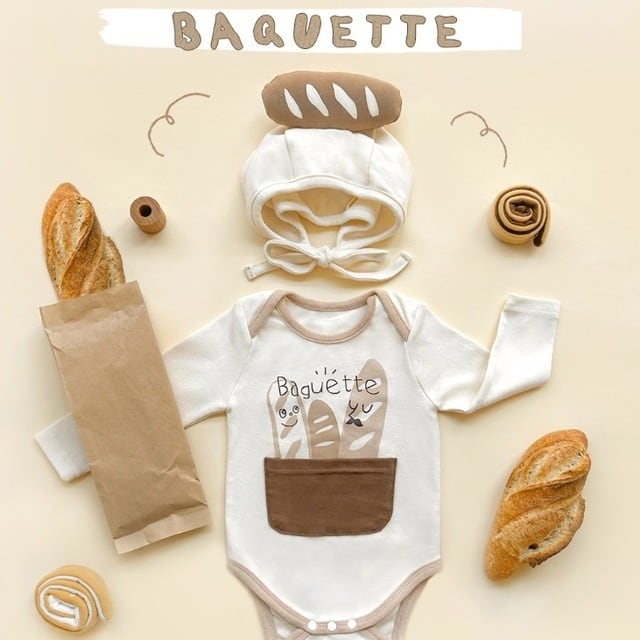 【BABY】パン柄長袖ロンパース