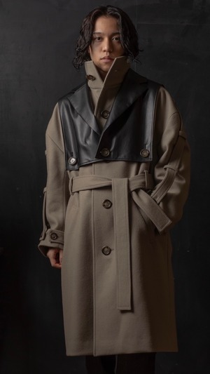 Leather&Melton 『35』 Long High neck Coat