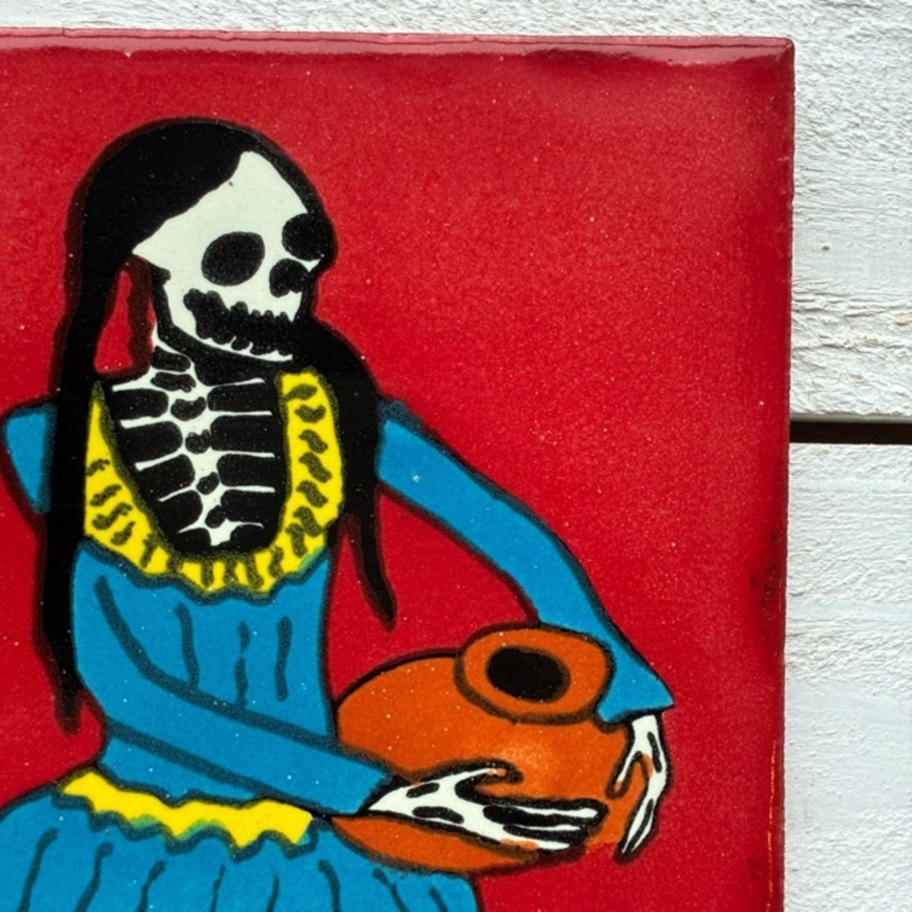 メキシコ　カラベラタイル　チィカ　レッド　コースター　鍋敷き　DIY　柄タイル　室内壁　室外壁　デザインタイル　レトロ　アートタイル　タラベラ焼き