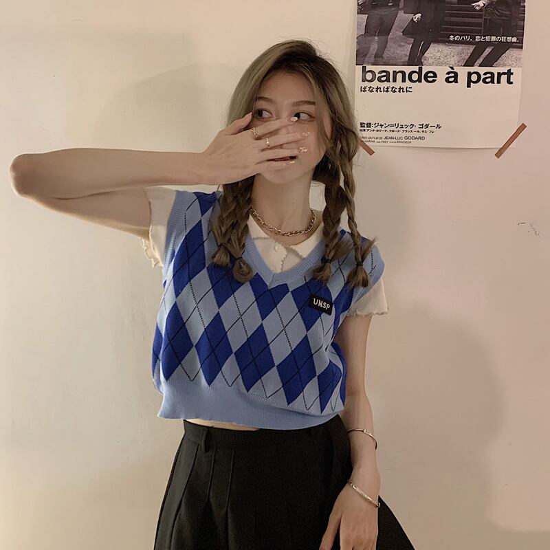 スタンダードセーター スプリングショートVネックルーズニットジャケット レトロ 春物 試着室93694683363