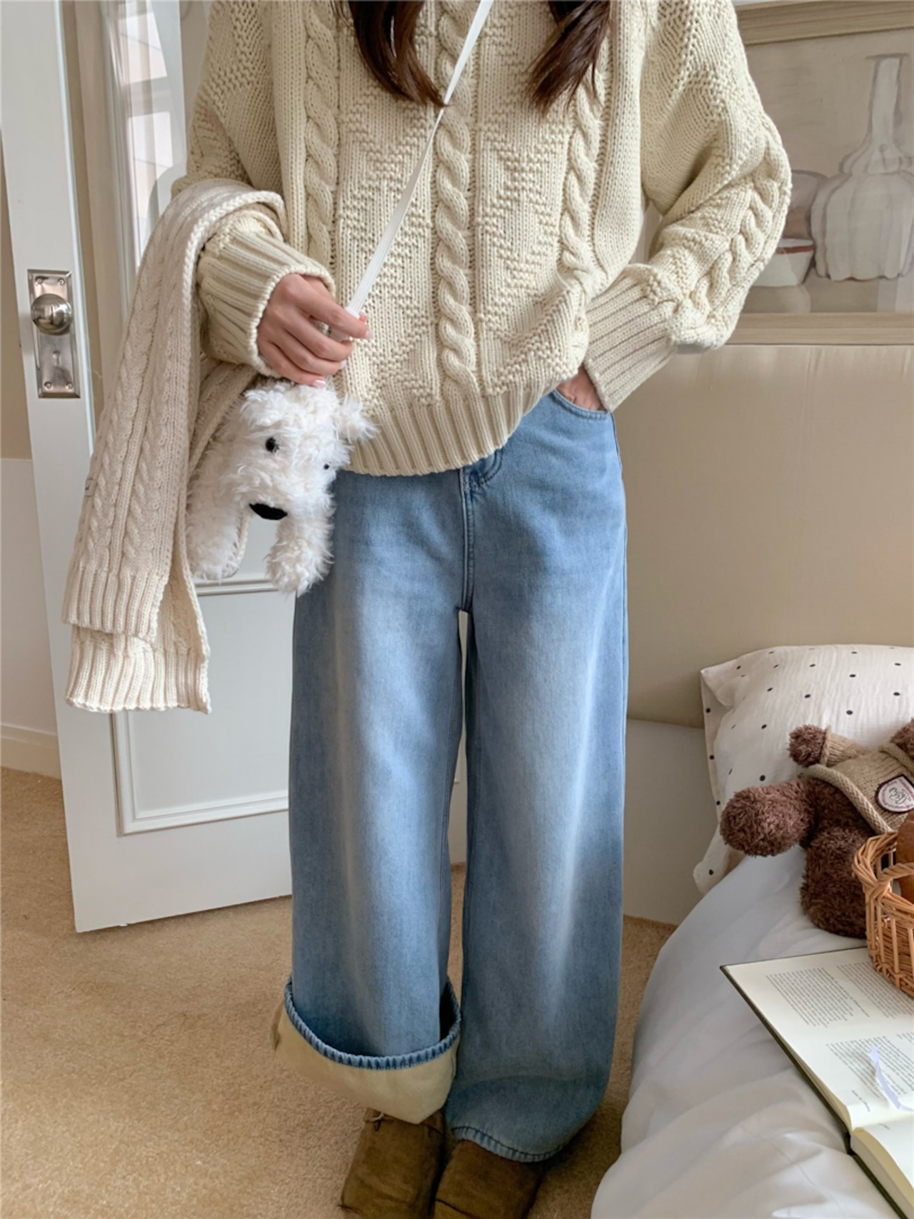 裏起毛フレアワイドジーンズ LK1782