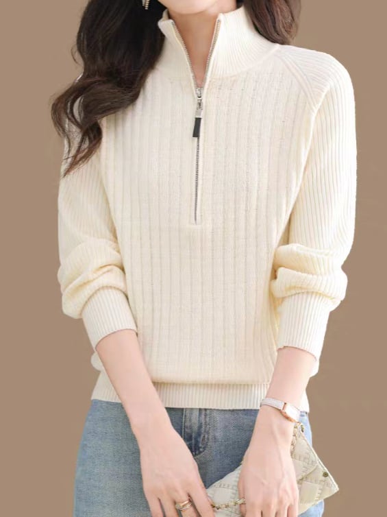 Half-zip ribbed knit top L0818