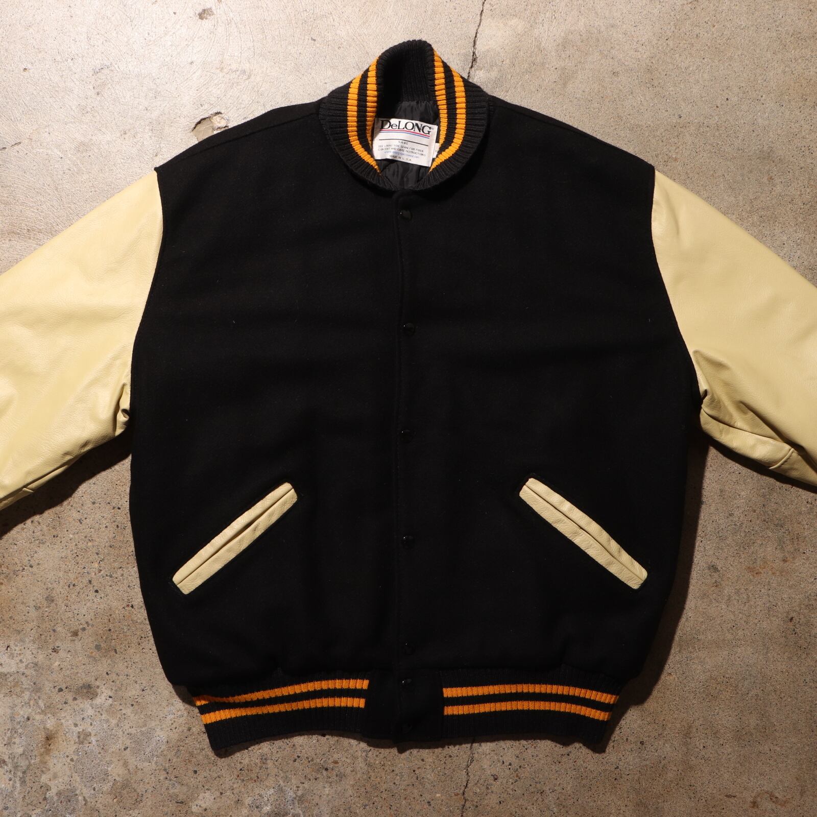 美品 XL USA 80s 90s DeLONG カウレザー ウール スタジャン デロング 