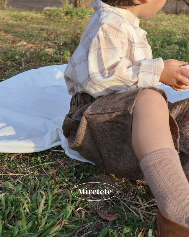 【取寄】淡色かわいいノーカラーチェックシャツ