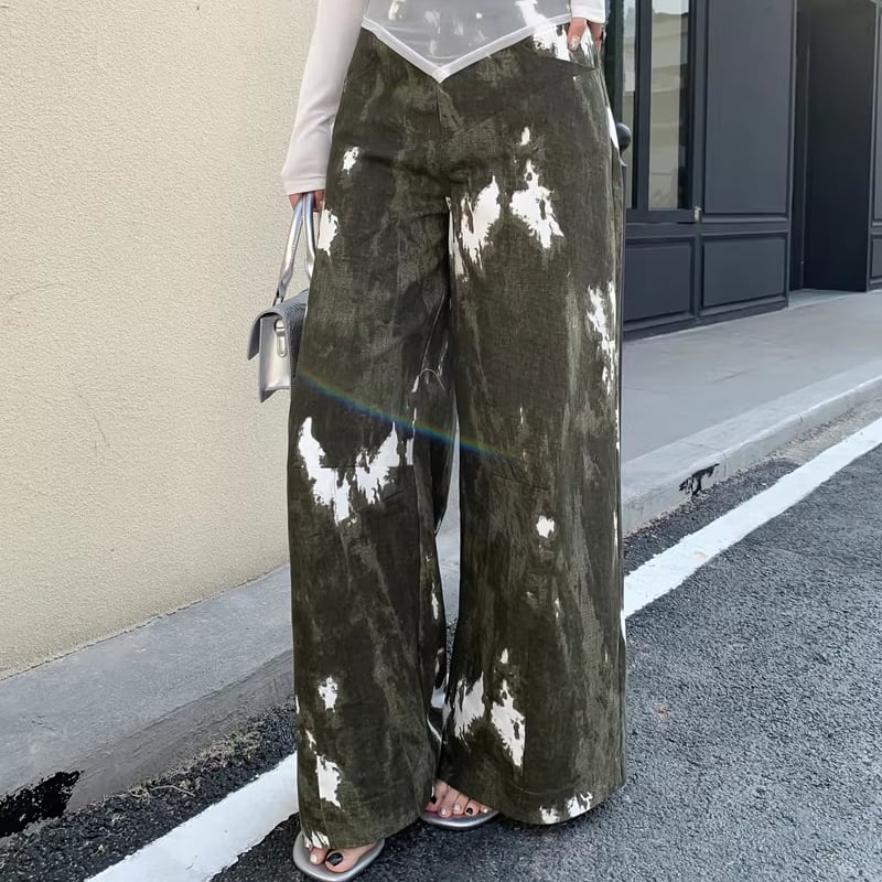 【bottoms】迷彩柄デニムワイドパンツ Q8277