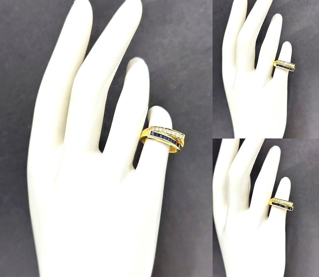 TIFFANY ティファニー K18 YG ダイヤモンド サファイア リング 8P