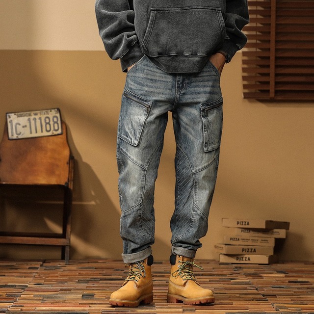 Double zip vintage tapered denim