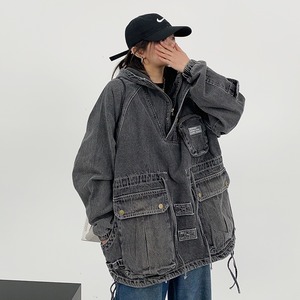 薄花色のレトロデニムプルオーバージャケット