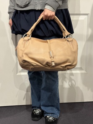 CELINE / vintage light baby pink leather hand bag.