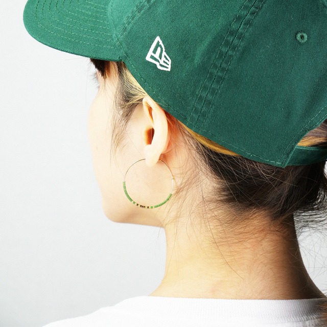 Hoop Beads Earring｜Green x Gold