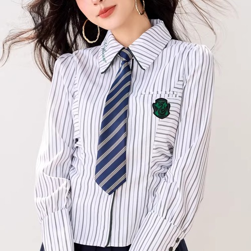 【2点セット】エンブレムストライプウエストシェイプシャツ＋ネクタイ ・75129