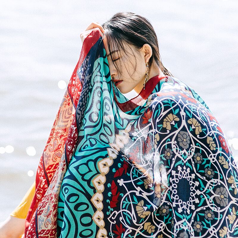 雲南スカーフ女性エスニックスタイル麗江ショール青海湖旅行po日焼け止めシルクスカーフ海辺のショール糸デュアルユース ドリームホーストラベル婦人服16941911319