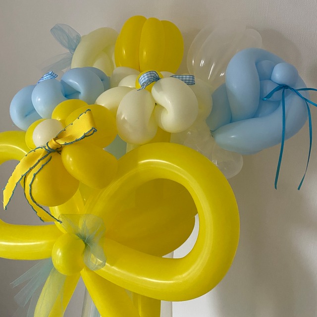 花束バルーン ♥ イエローブルー【Ribbon decoration MAX ver.】