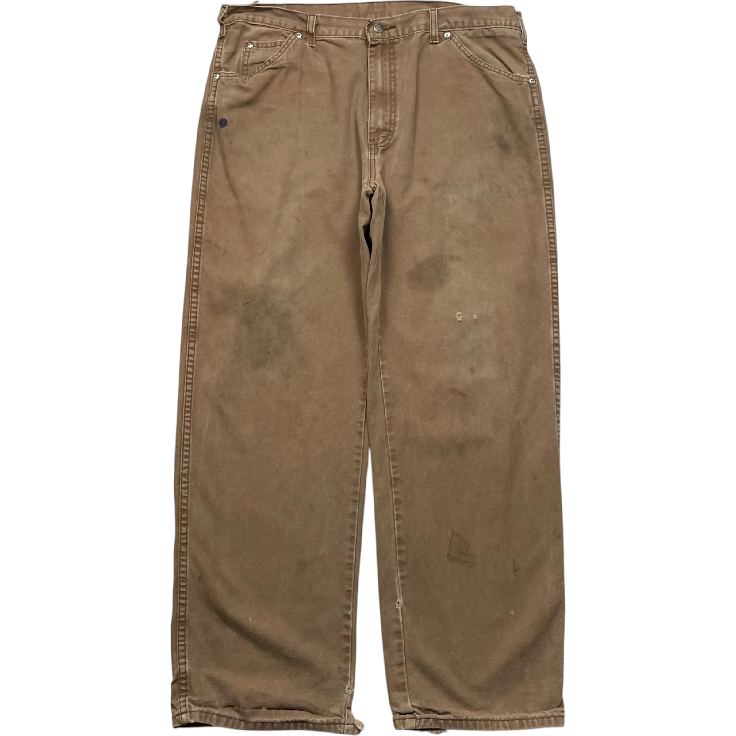 《実寸 W36 L28》 Dickies ディッキーズ ペインターパンツ ワークパンツ ブラウン フェード ダメージ ペイント ワンポイントロゴ no.10275