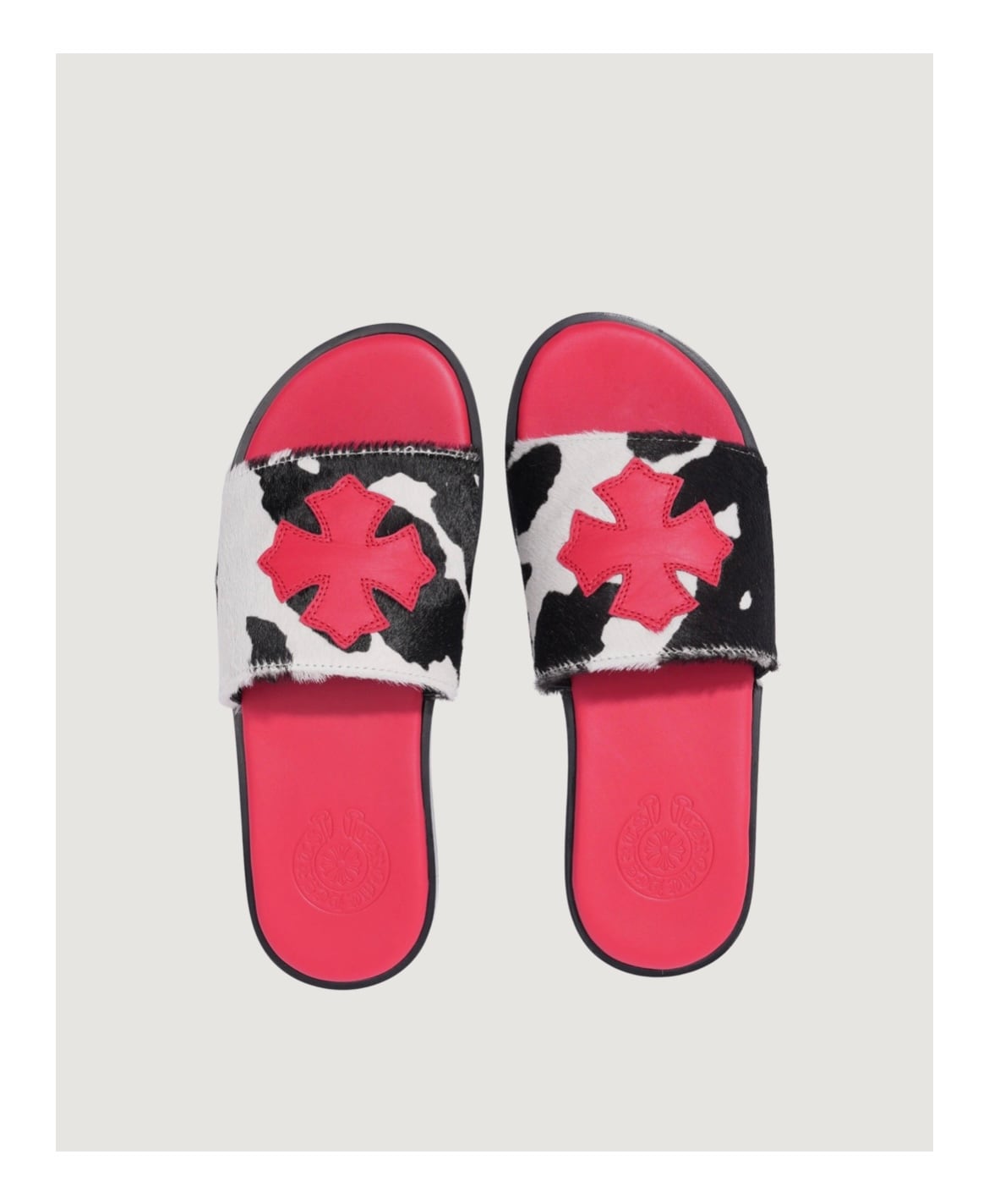 Chrome Hearts レザーサンダル 赤い唇刺繍 CHROME HEARTS クロムハーツ Cross Patch Cow Slides クロスパッチ