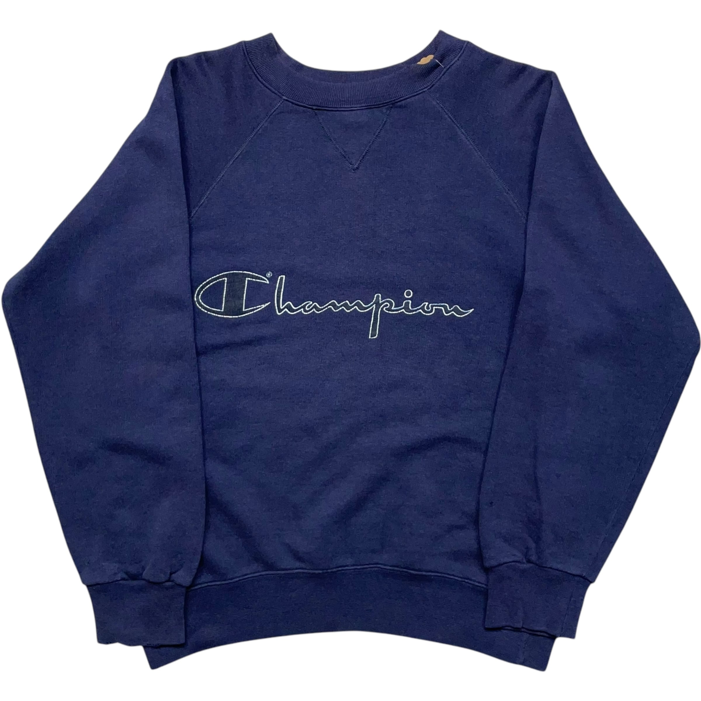 《S》champion チャンピオン スウェット ワンポイント プリント ラグランスリーブ ネイビー イタリア製 90年代 vintage no.6474