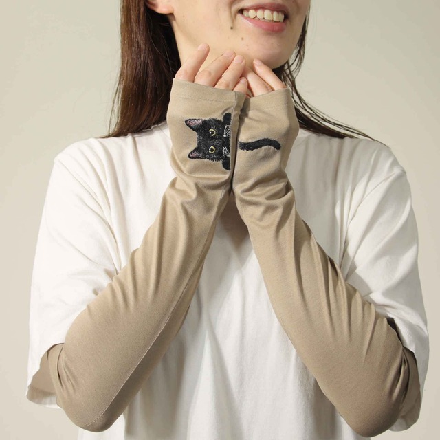 【猫ミテーヌ】黒猫／旧モデル・数量限定／セミロング／UVケア／コットン100％