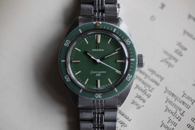 【OMEGA】1970s シーマスター120 ボーイズサイズ　ノンデイト手巻き  グリーン　MOSS GREEN” 純正専用ブレス  OH / vintagewatch / seamaster120