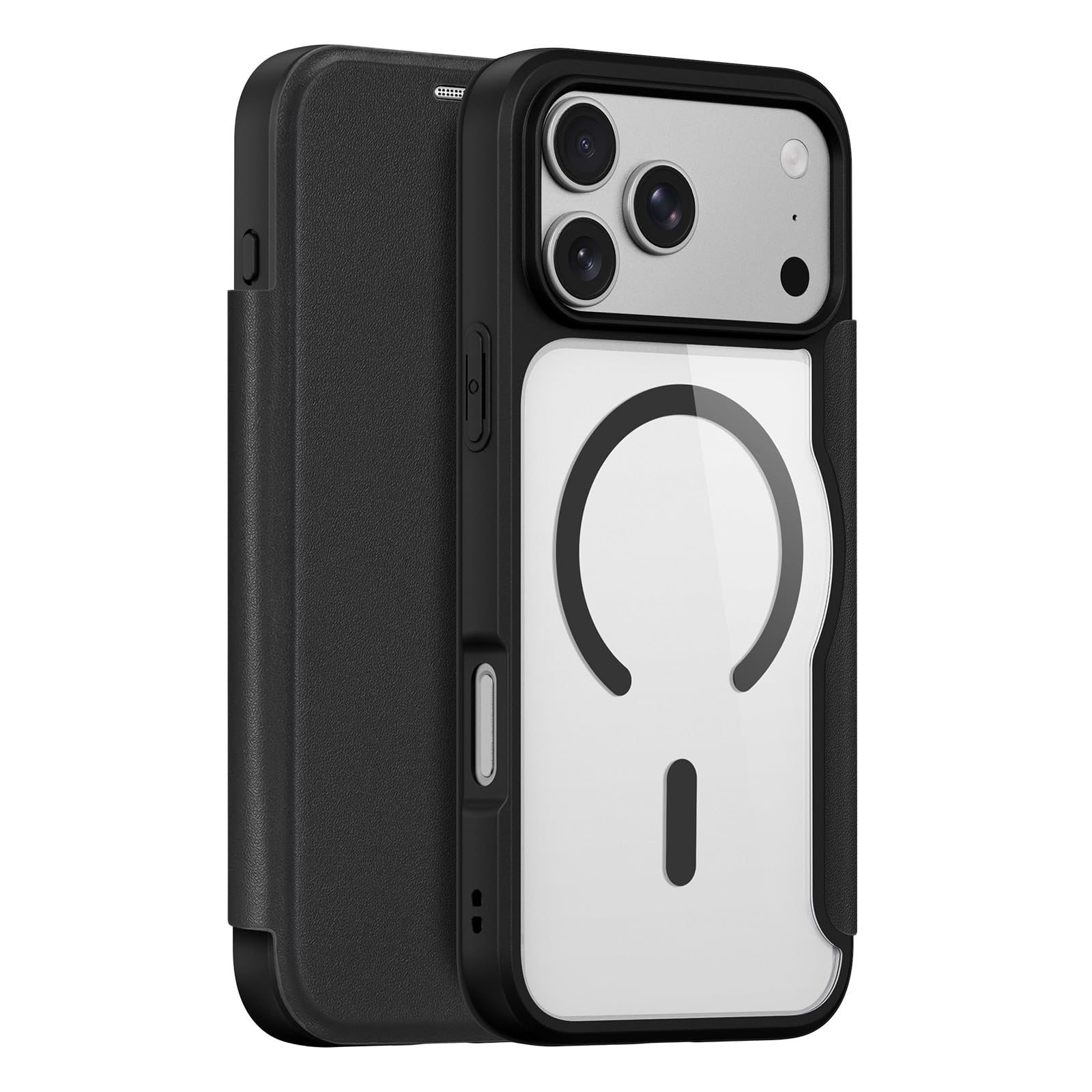 Taosan iPhone 17 Pro / 18 Pro 共用 手帳型ケース 背面クリア Magsafe対応 ブラック