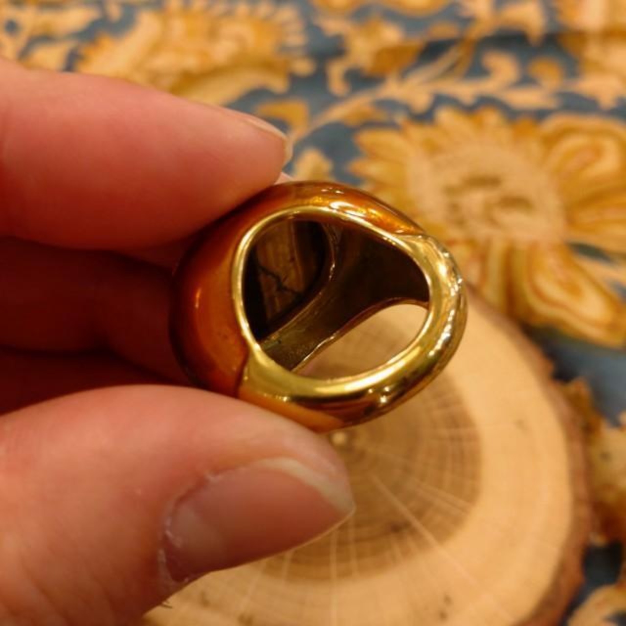 TOPANGA Jewelry 　Cabochon Cut Tiger ’s　Eye Ring　Ring Size 12　Ring　Accessory　Present　Simple　Vintage　Antique