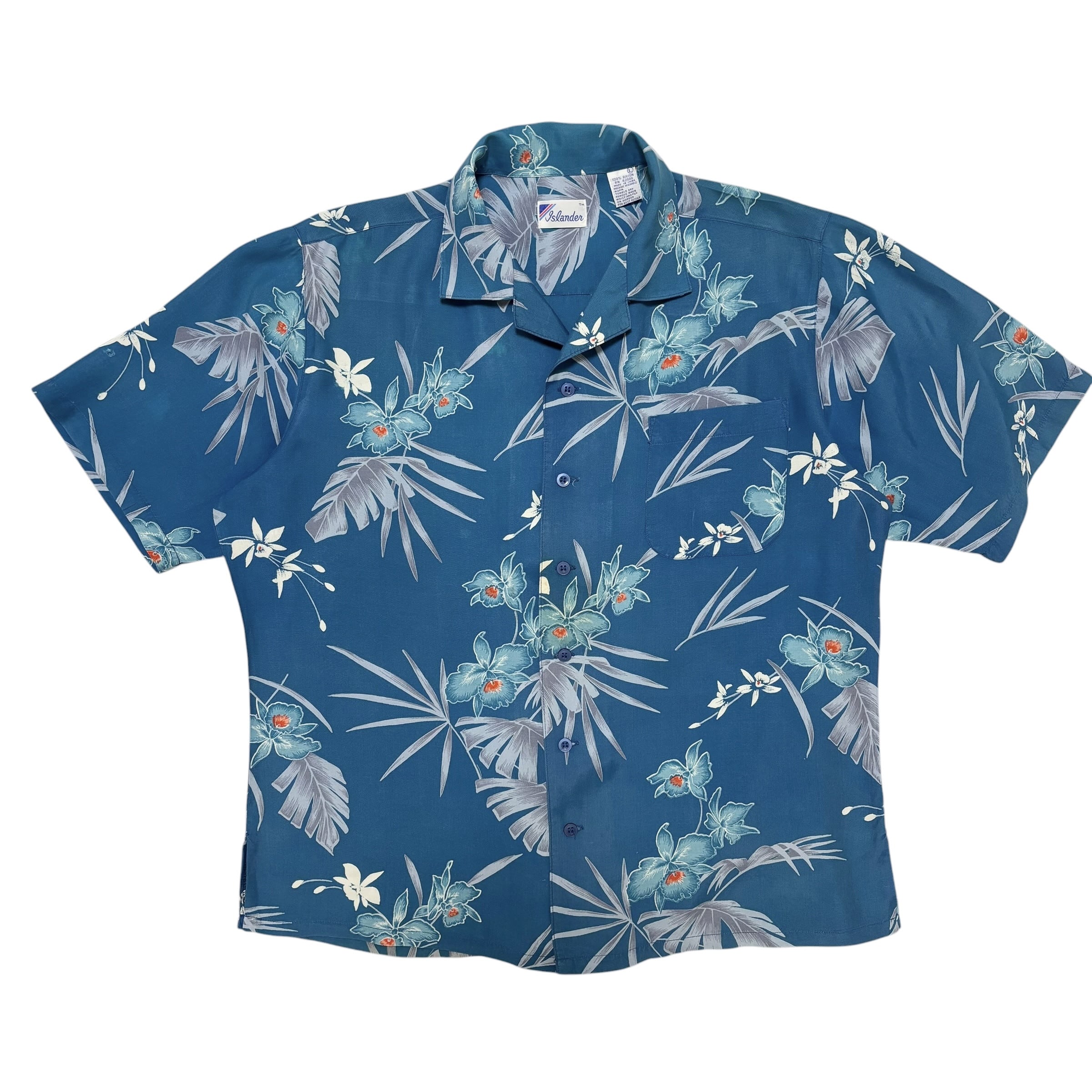 古着 アイランダー ISLANDER アロハシャツ 半袖 ハワイアンシャツ レーヨン素材 クリーニング済み メンズL相当 ボタニカル柄
