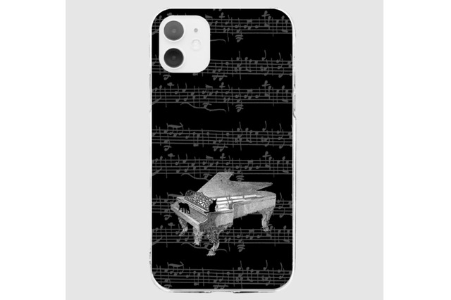 (iPhone用)ピアノと黒猫のクリアソフトスマホケース