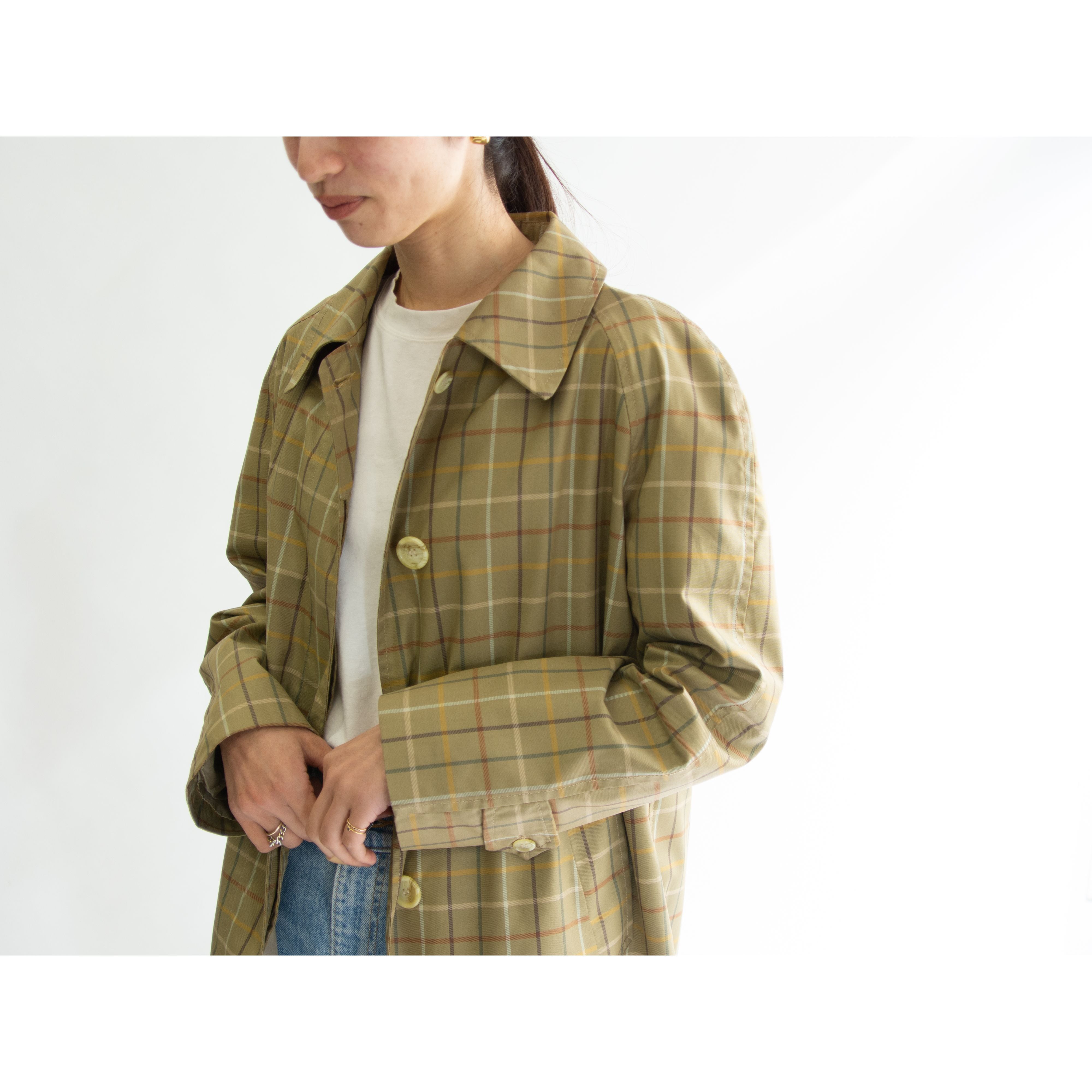 【COMBO】Made in Italy checked polyester-cotton soutien collar coat（イタリア製 ポリエステル コットン チェック柄ステンカラーコート）11b